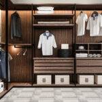 3d rendering minimal scandinavian wood walk in closet with wardrobe